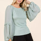 Mittoshop Mixed Media Textured Knit Chiffon Long Sleeve Top - DAVERRI FASHIONS