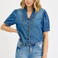 RISEN Button Down Puff Sleeve Crop Denim Shirt - DAVERRI FASHIONS