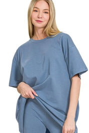 Zenana Cotton Round Neck Top & Biker Shorts | Outfit Sets Daverri Fashions