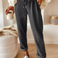 Dark gray Daverri Fashions corduroy pants with drawstring waist and cuffed hems