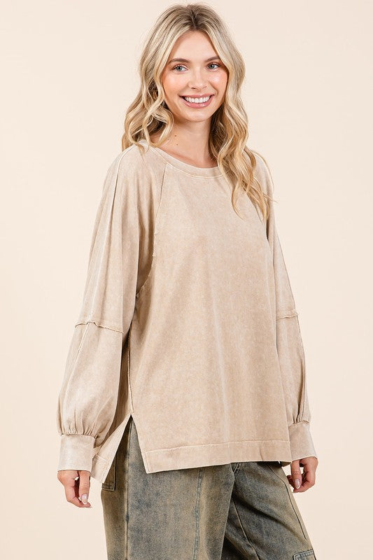 Mittoshop Mineral Wash Raglan Long Sleeve Oversized Top Tops