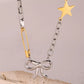 Two-Tone Stainless Steel Bow Star Necklace - DAVERRI FASHIONS