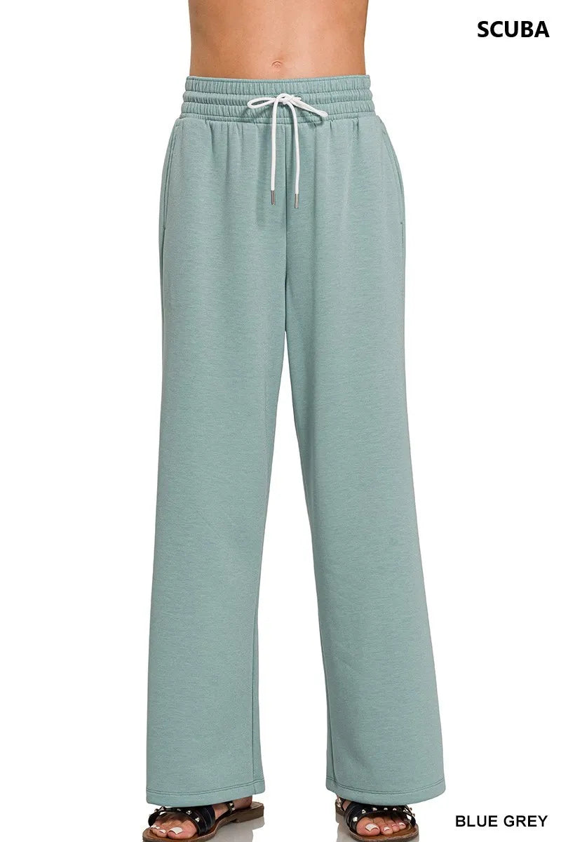 BLUE GREY Zenana Scuba Drawstring Pants Blue Grey | Loungewear Bottoms Daverri Fashions