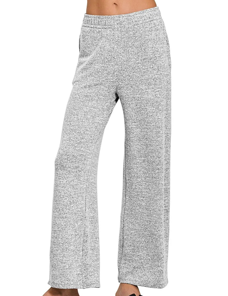 BLACK Zenana Soft Melange Hacci Elastic Waistband Lounge Pants | Lounge Pants Daverri Fashions