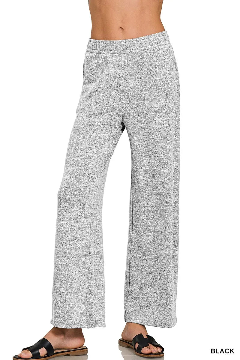 BLACK Zenana Soft Melange Hacci Elastic Waistband Lounge Pants | Lounge Pants Daverri Fashions