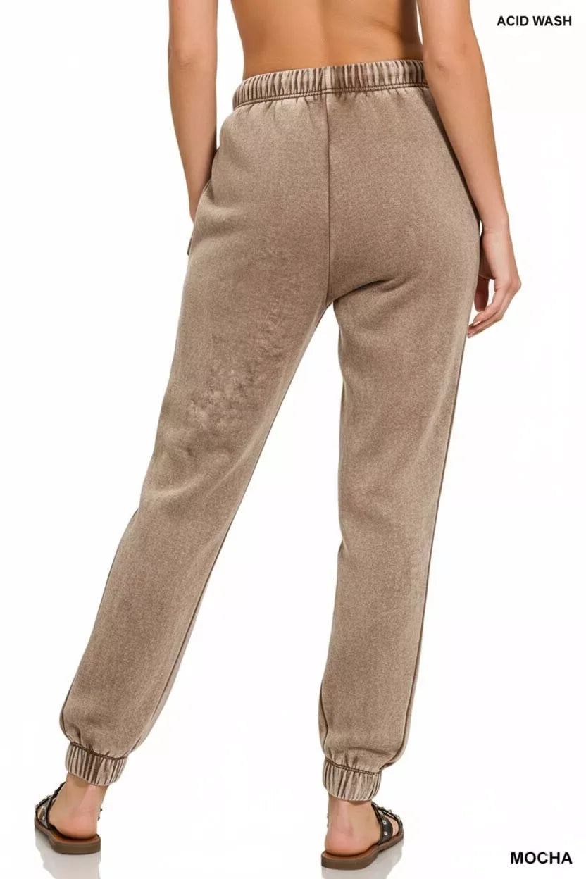 Zenana Acid Wash Fleece Sweatpants with Pockets - DAVERRI FASHIONS