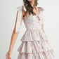 MABLE Floral Print Shoulder Tie Layered Mini Dress Pink M Mini Dresses