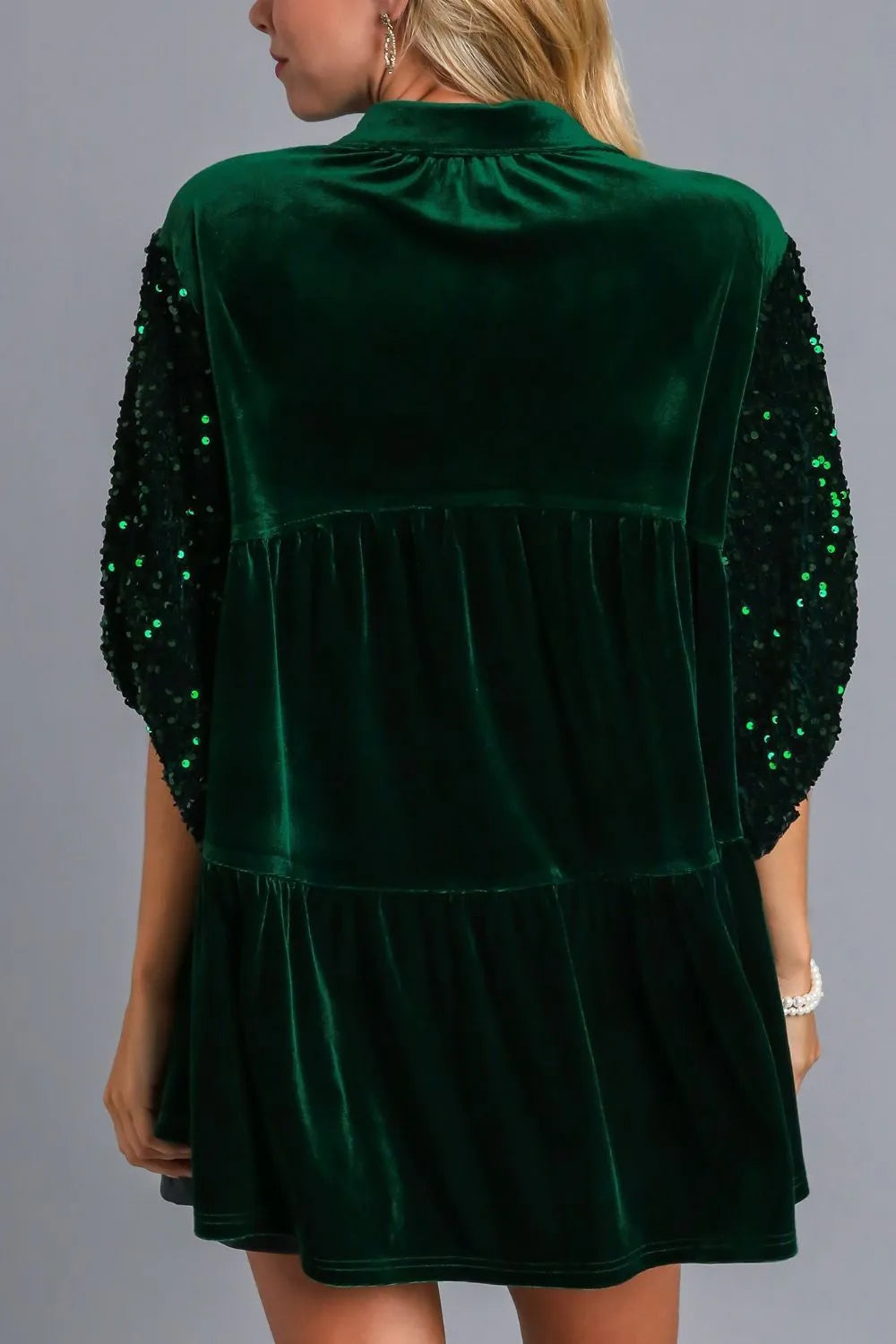 Umgee Sequin Detail Tiered Back Half Sleeve Shirt | Daverri Fashions