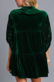 Umgee Sequin Detail Tiered Back Half Sleeve Shirt | Daverri Fashions