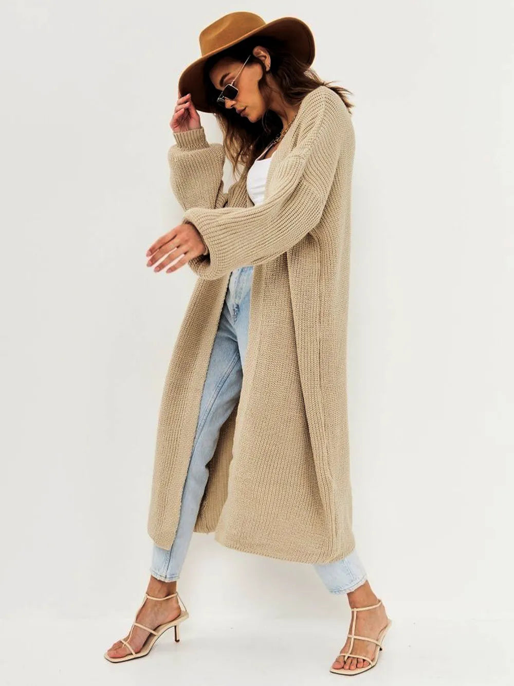 Open Front Long Sleeve Longline Cardigan | Cardigans Daverri Fashions