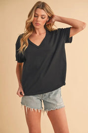 Aemi+Co V-Neck Short Sleeve T-Shirt | Daverri Fashions