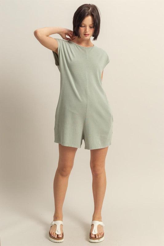 HYFVE Round Neck Cap Sleeve Relaxed Fit Breezy Romper | Rompers Daverri Fashions