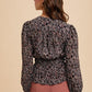 Annie Wear Abstract Print Balloon Sleeve Peplum Blouse - DAVERRI FASHIONS