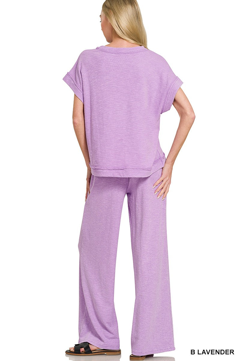 Zenana lavender slub loungewear tee and pants set
