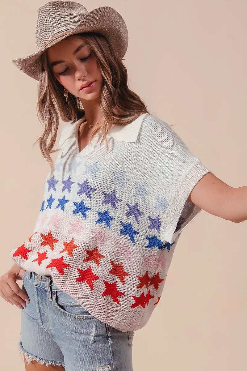 SO ME Fourth Of July Stars Loose Fit Knit Top | Sweaters Daverri Fashions