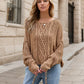 Cozy camel-colored cable-knit round neck dropped shoulder sweater