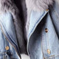 Full Size Faux Fur Collar Denim Jacket Plus Size - DAVERRI FASHIONS