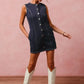 SO ME Button Up Front Washed Denim Sleeveless Romper Rompers
