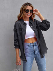 Distressed Drop Shoulder Denim Jacket | Denim Jackets Daverri Fashions