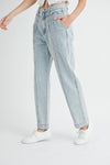 MABLE Pleated Front Detail Straight Jeans - DAVERRI FASHIONS