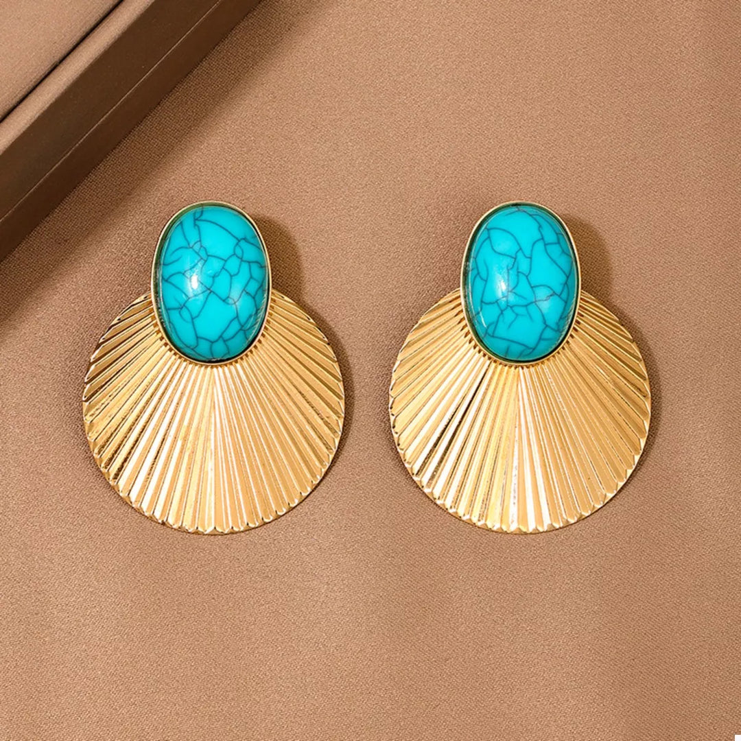 Turquoise Stone Fan Drop Earrings | Earrings Daverri Fashions