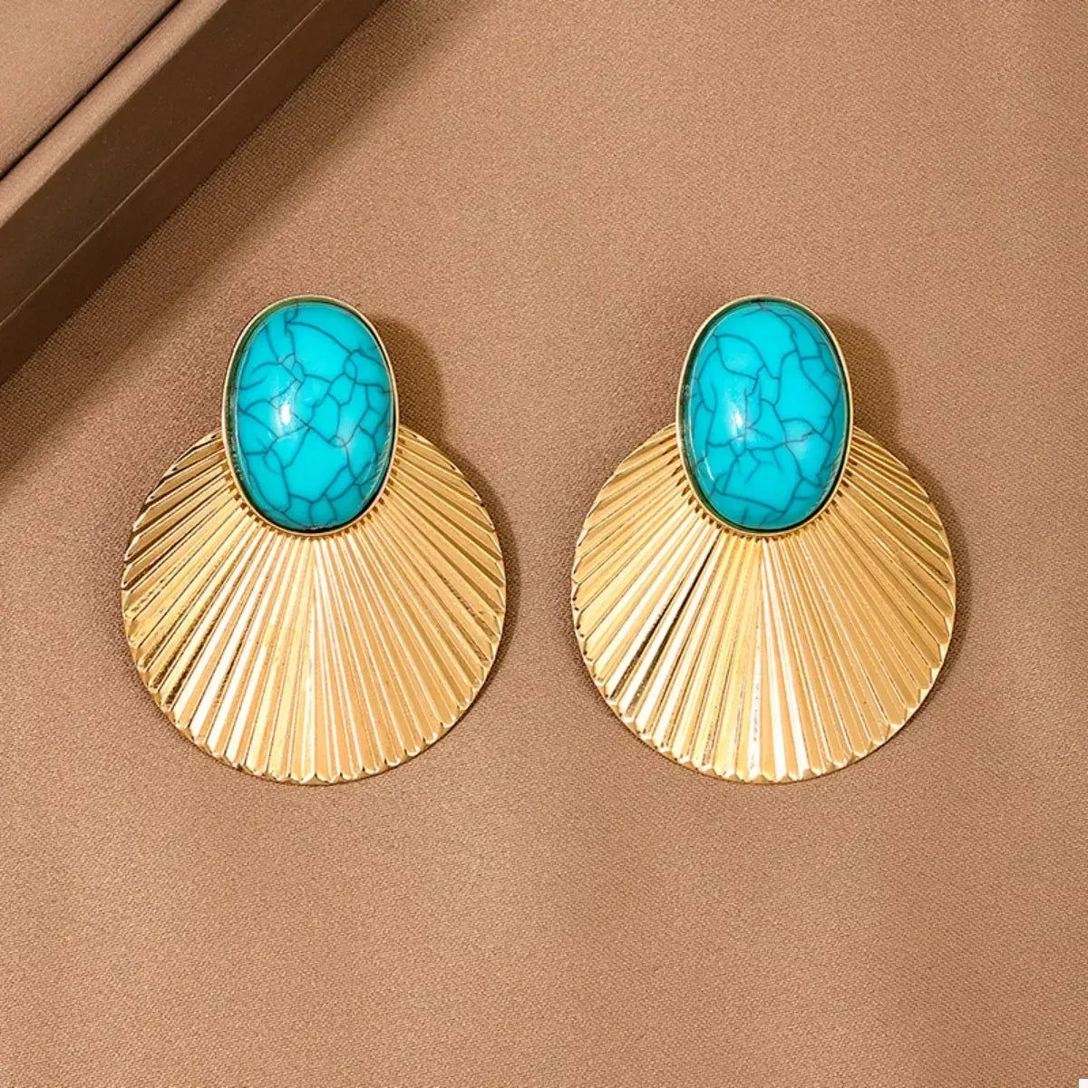 Turquoise Stone Fan Drop Earrings - DAVERRI FASHIONS