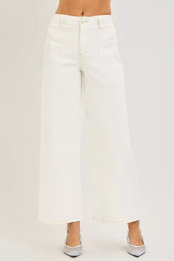 RISEN High Rise Ankle Wide Pants in white denim, minimalist design