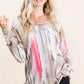 BiBi Tie Dye Knit Top with Print Block Shoulder - DAVERRI FASHIONS