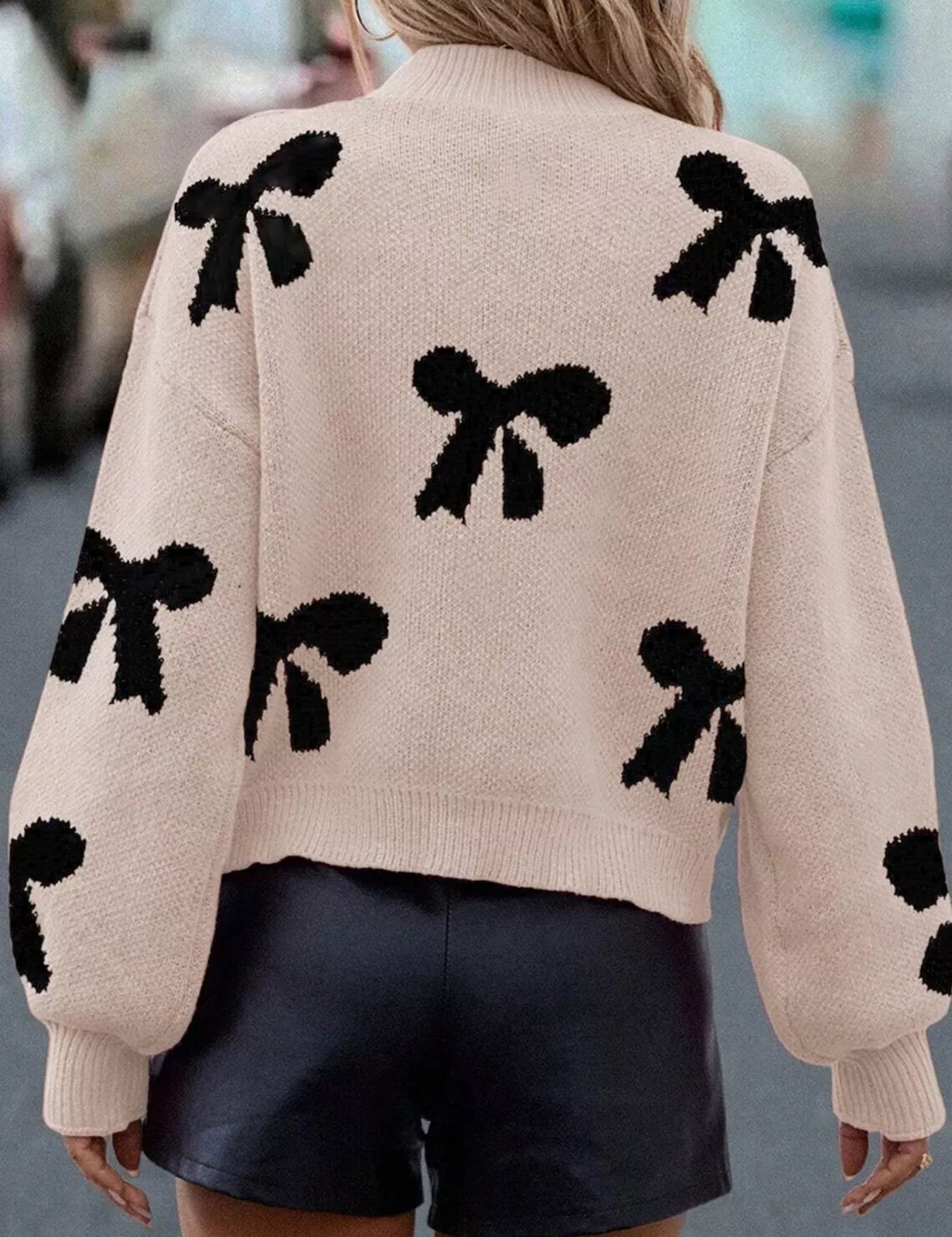 Pearl Embellished Bow Pattern Loose Sweater | Sweaters Daverri Fashions