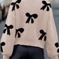 Pearl Embellished Bow Pattern Loose Sweater Dust Storm - DAVERRI FASHIONS