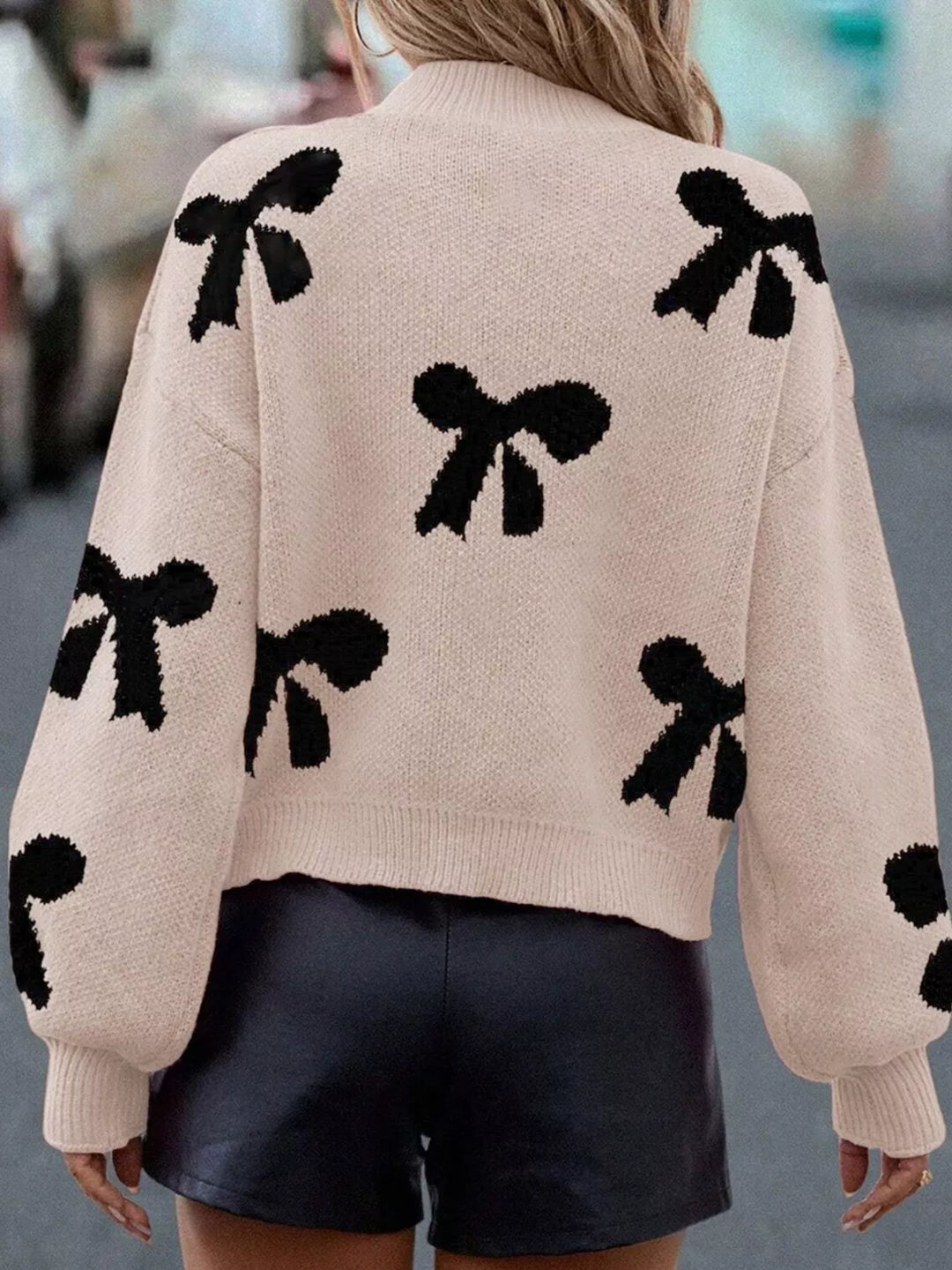 Pearl Embellished Bow Pattern Loose Sweater | Sweaters Daverri Fashions