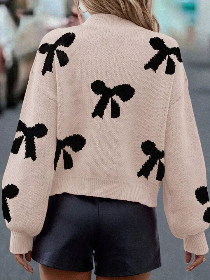 Pearl Embellished Bow Pattern Loose Sweater | Sweaters Daverri Fashions