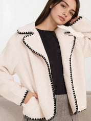 Sherpa Contrast Trim Button Up Jacket | Jackets Daverri Fashions