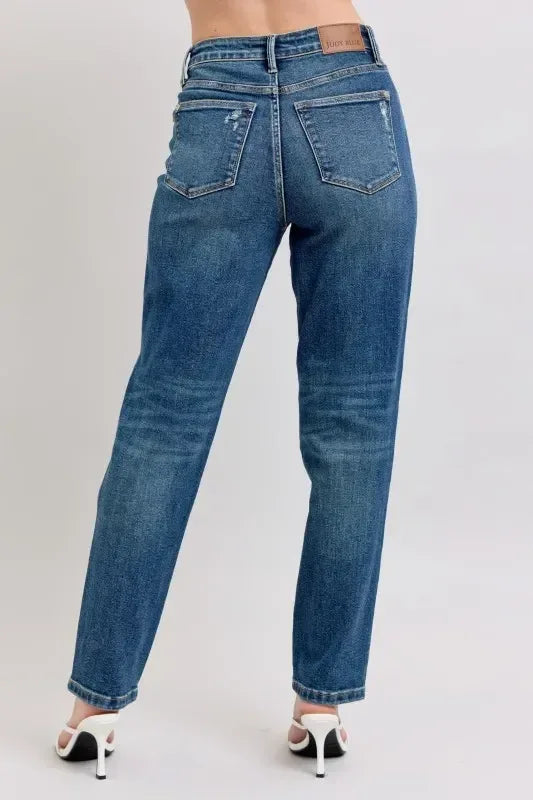 Judy Blue Full Size High Waisted Rigid Magic Non-destroy Straight Leg Jeans Plus Size - DAVERRI FASHIONS