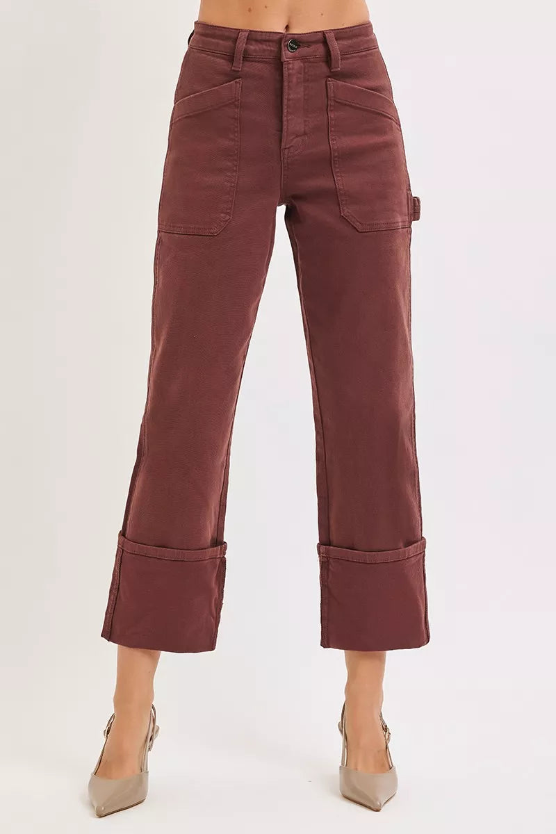 RISEN Full Size High Rise Wide Straight Cuffed Patch Jeans Plus Size | Jeans Daverri Fashions