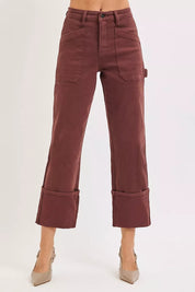 RISEN Full Size High Rise Wide Straight Cuffed Patch Jeans Plus Size | Jeans Daverri Fashions