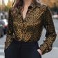 Sleek leopard-print button-up long-sleeve shirt with satin sheen