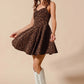 SO ME Mineral Washed Leopard Flare Cami Dress Mini Dresses