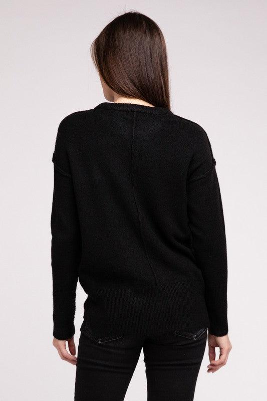 Zenana Hi-Low Hem Round Neck Sweater Sweaters