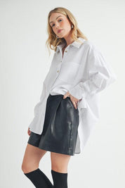 Aemi + Co High-Low Collared Neck Drop Shoulder Shirt | Shirts Daverri Fashions
