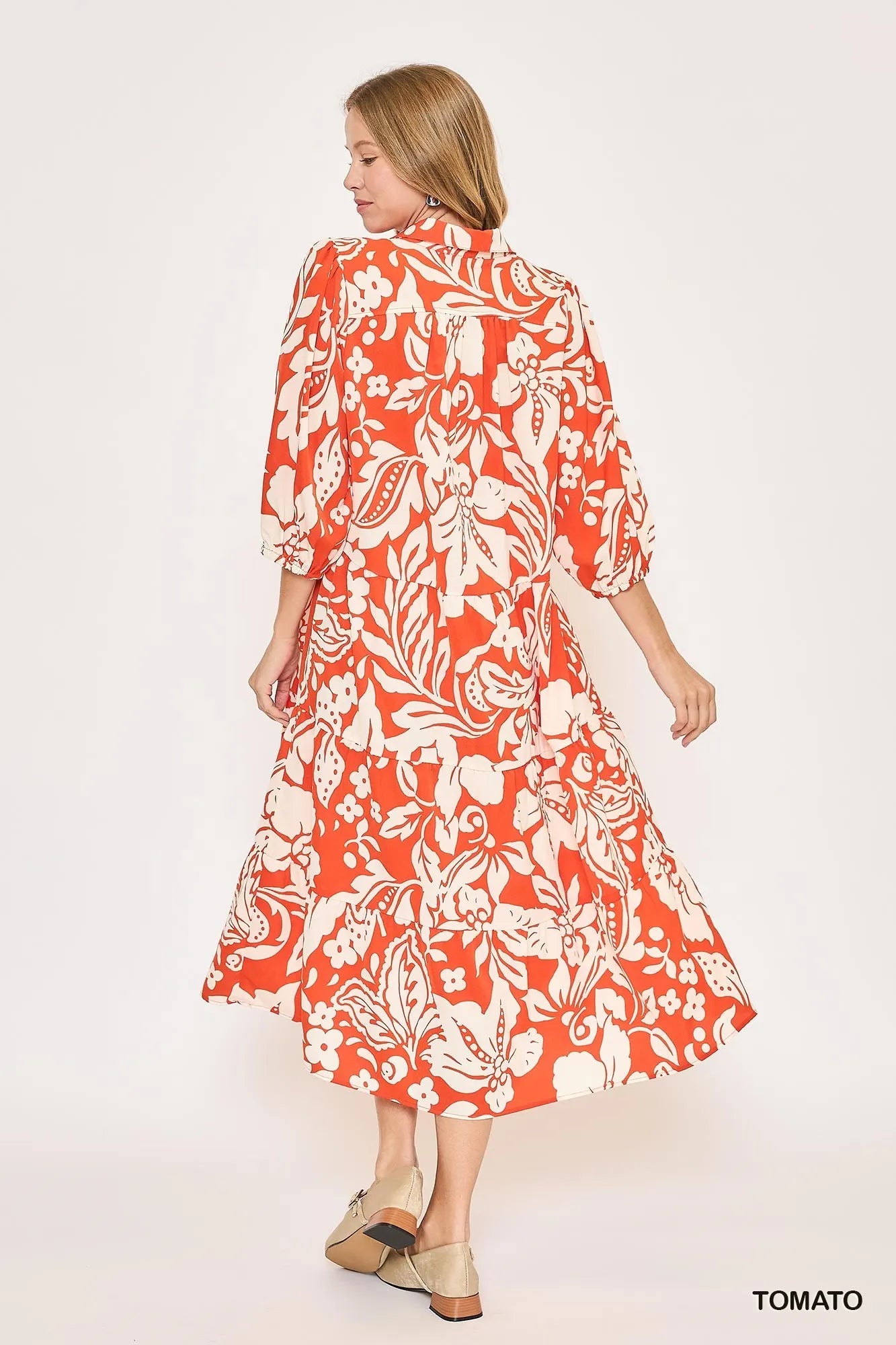 Umgee Floral Print Tiered Midi Dress Midi Dresses