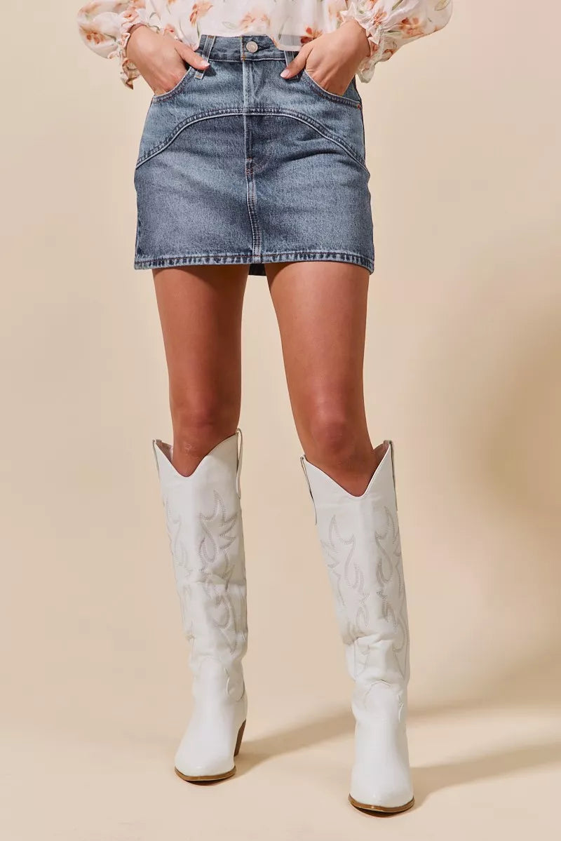 SO ME Washed Denim Mini Skirt with Pockets | Skirts Daverri Fashions