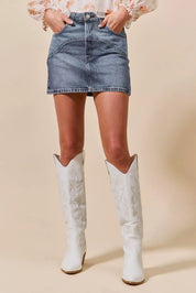 SO ME Washed Denim Mini Skirt with Pockets | Skirts Daverri Fashions