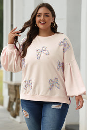 Embroidered Bow Lantern Sleeve Oversized Pullover Sweatshirt | Tops/Sweatshirts & Hoodies Daverri Fashions