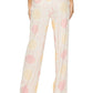 Pastel pink and yellow seashell printed drawstring straight pants