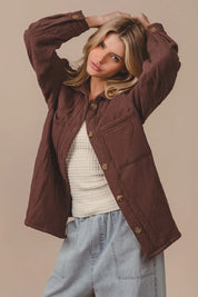 BiBi Quilted Wrinkle Gauze Long Sleeve Shacket | Daverri Fashions
