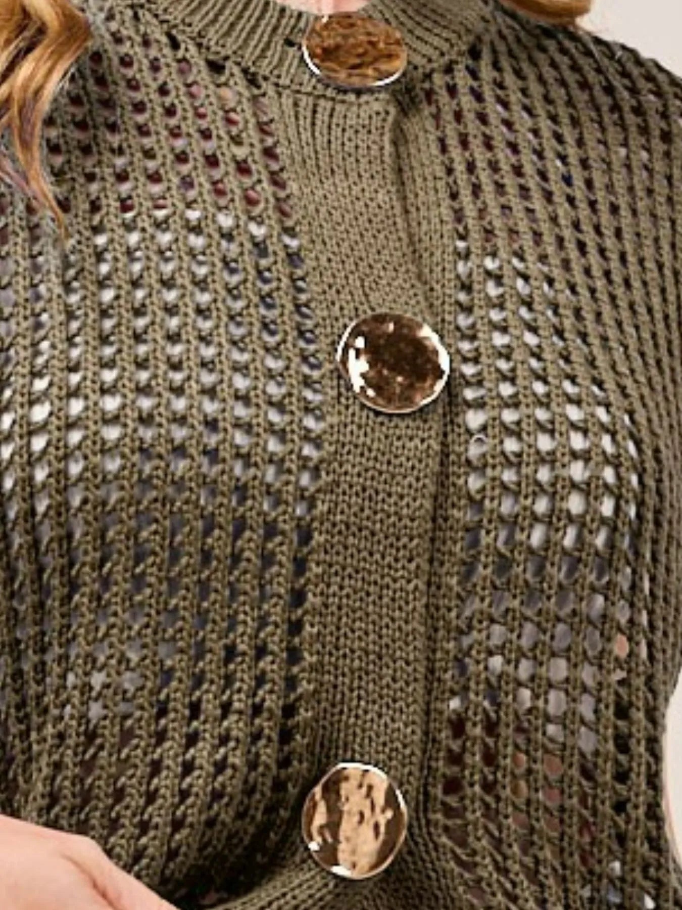 SO ME Big Metal Button Front Openwork Sweater Vest Sweater Vests