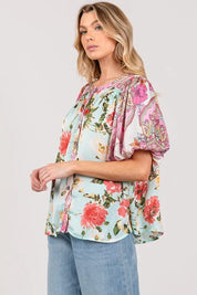 SAGE+FIG Plus Size Floral Mineral Wash French Terry Button Up Shirt | Daverri Fashions