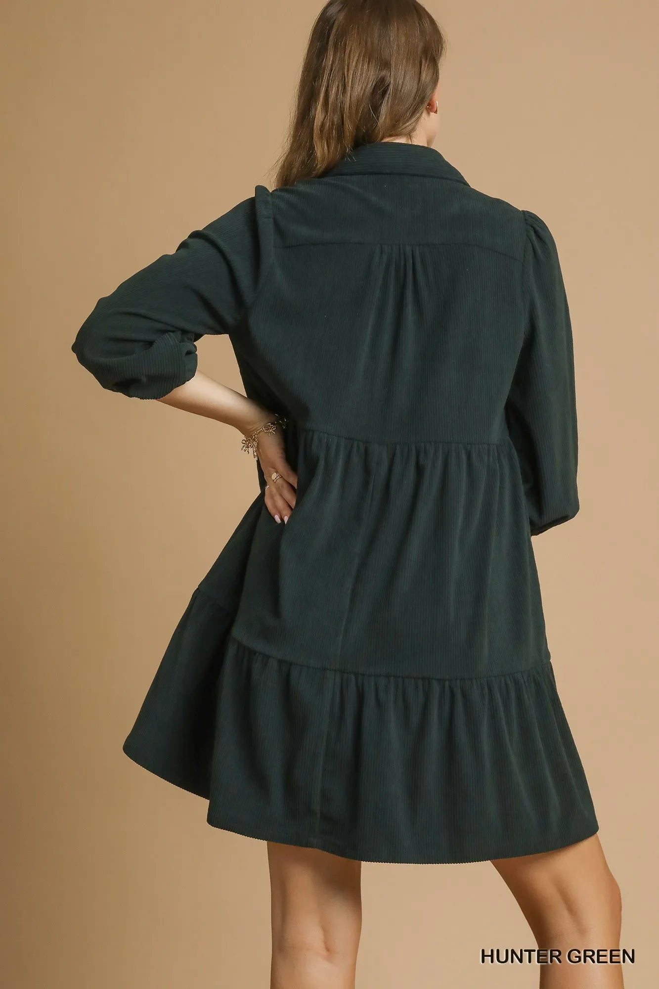 Umgee Tiered Johnny Collar Balloon Sleeve Dress Mini Dresses