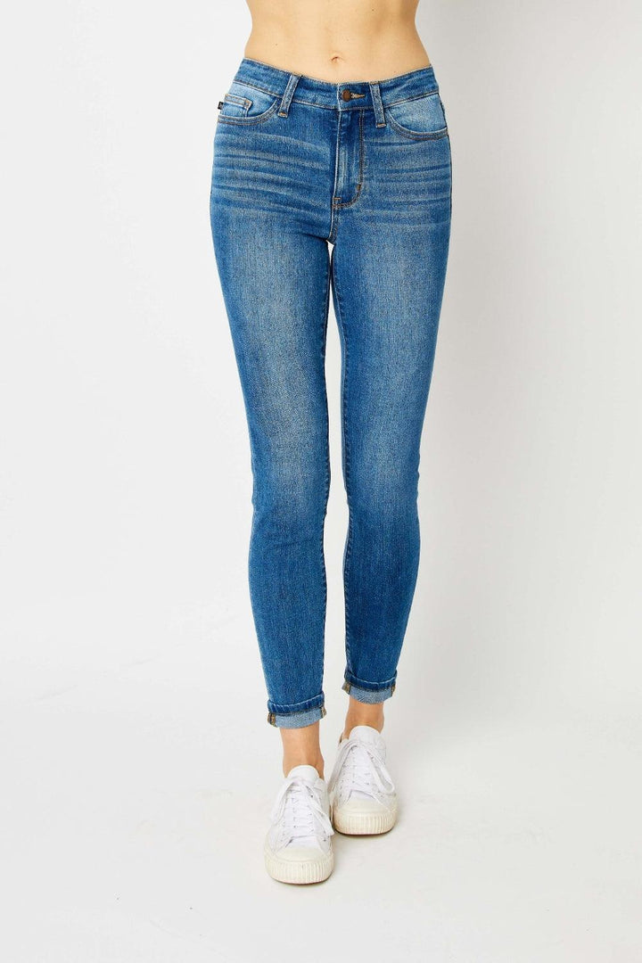 Judy Blue Full Size Cuffed Hem Low Waist Skinny Jeans Jeans